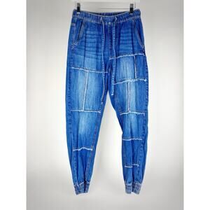 Indigo Rein Ankle Denim 80’s Style Patch Elastics Tie Jeans Women’s Sz S Blue